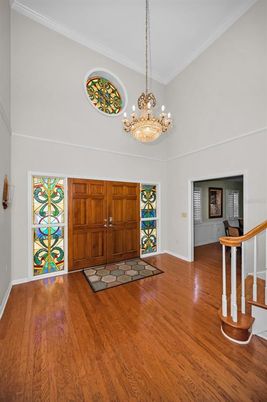 Chandelier, Empty room, Interior, Wood Texture Flooring