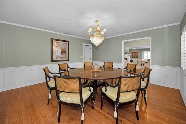 Chandelier, Dining room, Interior, Wood Texture Flooring