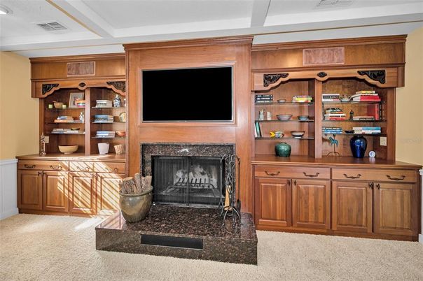 Fireplace, Interior, Recessed Lighting, Wooden Walls