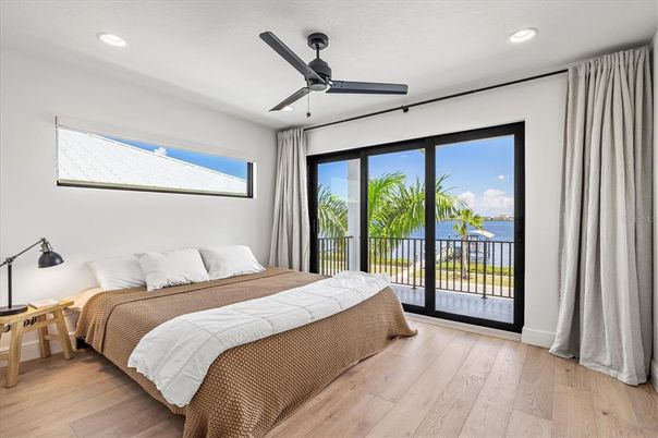 Bedroom, Interior, Recessed Lighting, Water, Wood Texture Flooring