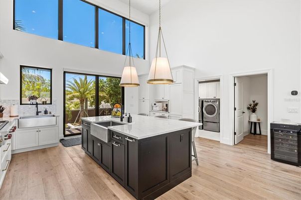 Interior, Kitchen, Pendant Lights, Stainless Steel Appliances, Wood Texture Flooring