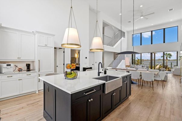 Dining room, Interior, Kitchen, Living room, Pendant Lights, Recessed Lighting, Stainless Steel Appliances, Wood Texture Flooring