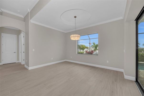 Empty room, Interior, Pendant Lights, Wood Texture Flooring