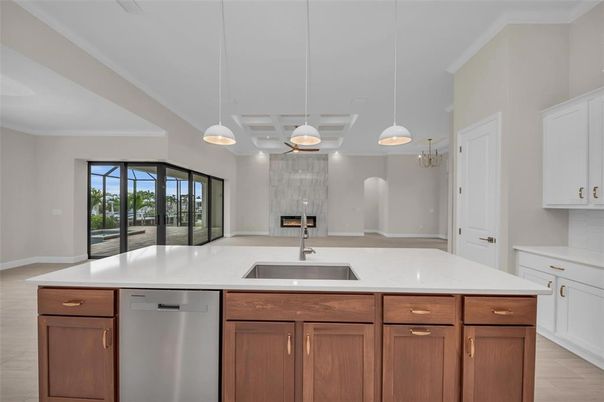 Interior, Kitchen, Pendant Lights, Stainless Steel Appliances, Wood Texture Flooring