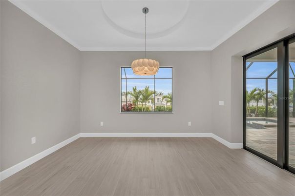 Empty room, Interior, Pendant Lights, Wood Texture Flooring