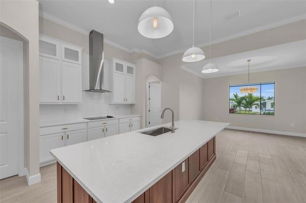 Interior, Kitchen, Pendant Lights, Recessed Lighting, Wood Texture Flooring