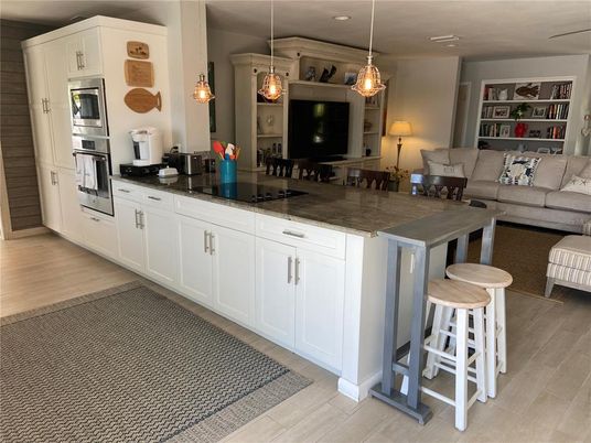 Dining room, Interior, Kitchen, Living room, Pendant Lights, Wood Texture Flooring