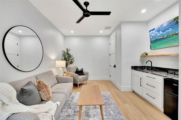 Interior, Kitchen, Living room, Recessed Lighting, Wood Texture Flooring