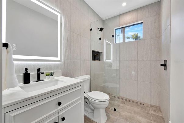 Bathroom, Glass Shower, Interior, Recessed Lighting