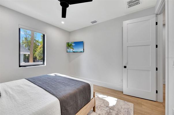 Bedroom, Interior, Recessed Lighting, Wood Texture Flooring