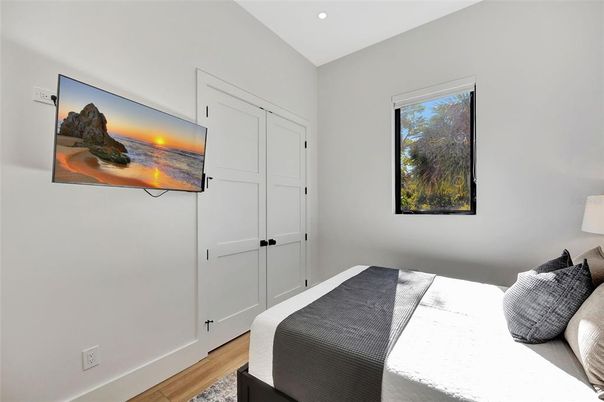 Bedroom, Interior, Recessed Lighting, Wood Texture Flooring