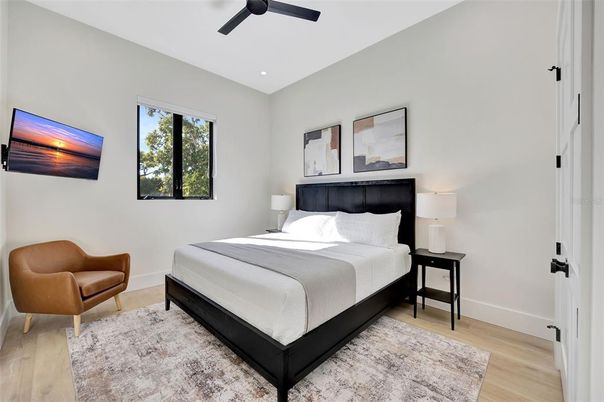 Bedroom, Interior, Recessed Lighting, Wood Texture Flooring