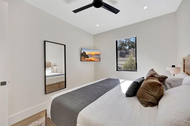 Bedroom, Interior, Recessed Lighting, Wood Texture Flooring