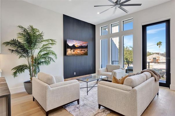 Interior, Living room, Recessed Lighting, Wood Texture Flooring