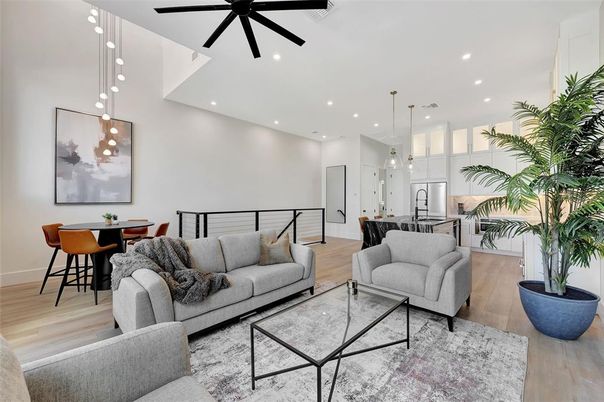Dining room, Interior, Kitchen, Living room, Pendant Lights, Recessed Lighting, Wood Texture Flooring