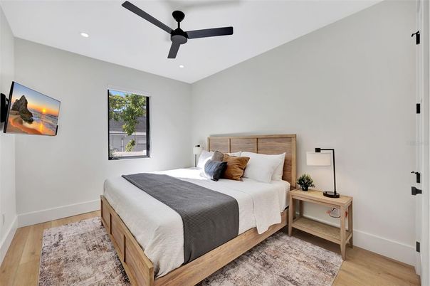 Bedroom, Interior, Recessed Lighting, Wood Texture Flooring