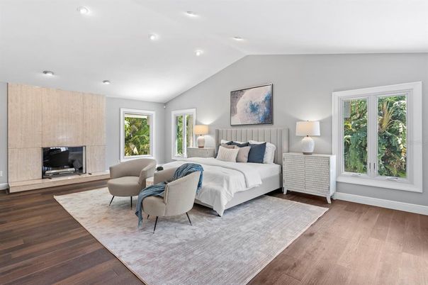 Bedroom, Interior, Recessed Lighting, Wood Texture Flooring