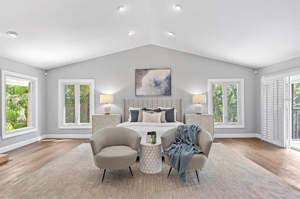 Bedroom, Interior, Recessed Lighting, Wood Texture Flooring
