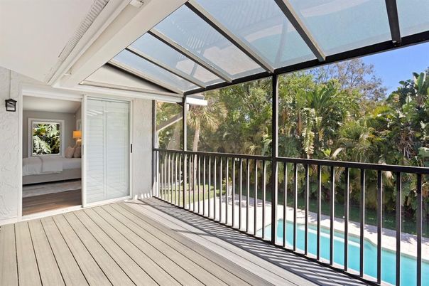 Bedroom, Glass Ceilings, Interior, Pool, Sun Room, Wood Texture Flooring