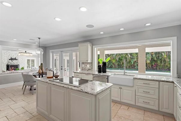 Dining room, Fireplace, Interior, Kitchen, Pendant Lights, Recessed Lighting