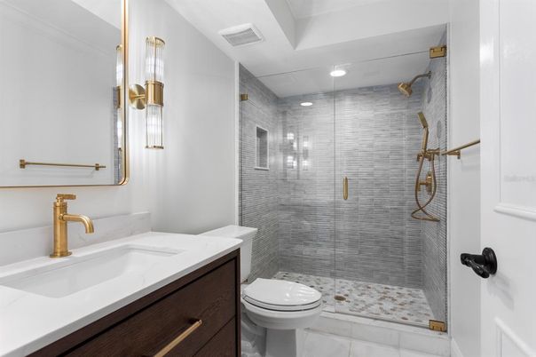 Bathroom, Glass Shower, Interior, Recessed Lighting