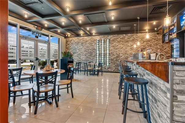 Dining room, Interior, Pendant Lights, Stone Walls