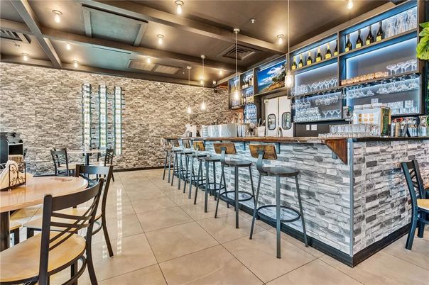 Dining room, Interior, Pendant Lights, Recessed Lighting, Stone Walls