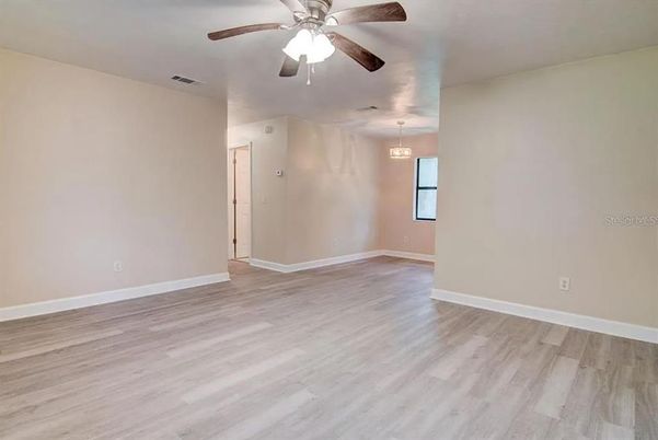 Empty room, Interior, Pendant Lights, Wood Texture Flooring