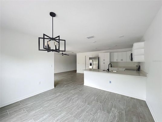 Interior, Kitchen, Pendant Lights, Recessed Lighting, Wood Texture Flooring