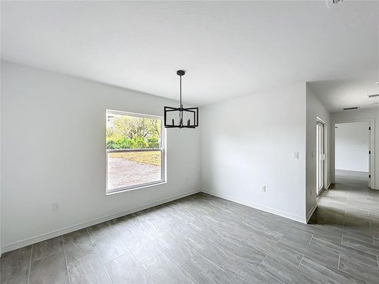 Empty room, Interior, Pendant Lights, Recessed Lighting, Wood Texture Flooring