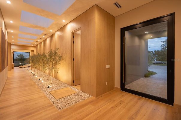 Interior, Recessed Lighting, Wood Texture Flooring, Wooden Walls