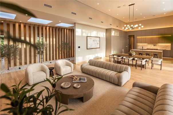 Dining room, Interior, Kitchen, Living room, Pendant Lights, Recessed Lighting, Wood Texture Flooring