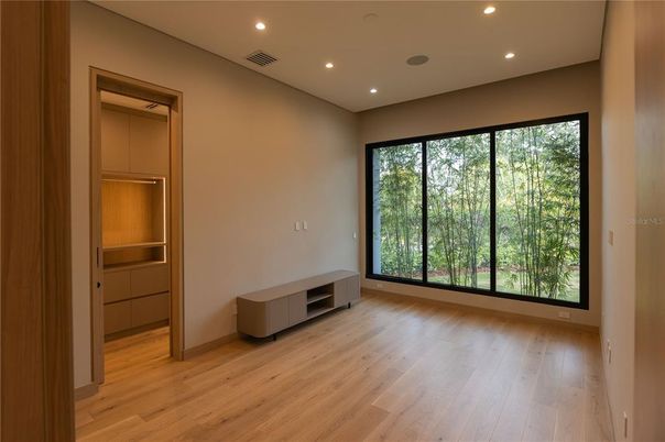 Empty room, Interior, Recessed Lighting, Wood Texture Flooring
