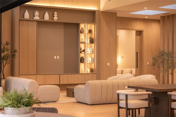 Interior, Living room, Recessed Lighting, Wood Texture Flooring