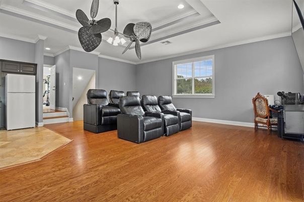 Home Theatre Room, Interior, Recessed Lighting, Wood Texture Flooring