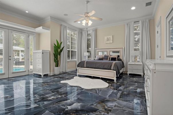 Bedroom, Interior, Marble, Recessed Lighting