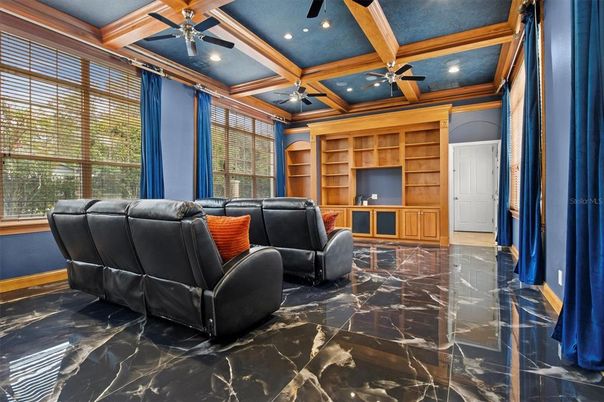 Home Theatre Room, Interior, Living room, Marble, Recessed Lighting