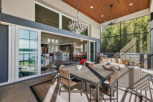 Chandelier, Dining room, Interior, Living room, Pendant Lights, Recessed Lighting, Wooden Ceilings