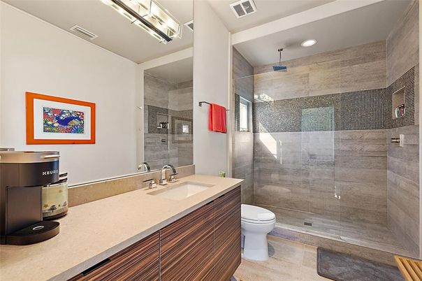 Bathroom, Glass Shower, Interior, Pendant Lights, Recessed Lighting
