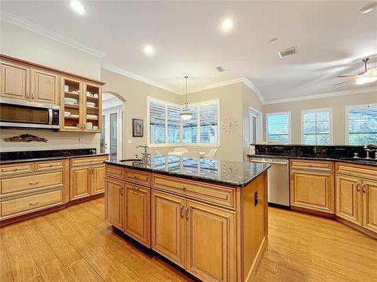 Interior, Kitchen, Pendant Lights, Recessed Lighting, Wood Texture Flooring
