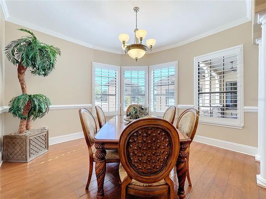 Chandelier, Dining room, Interior, Wood Texture Flooring