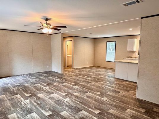 Empty room, Interior, Recessed Lighting, Wood Texture Flooring