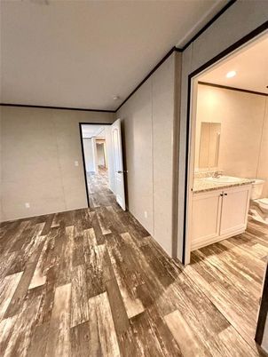 Bathroom, Empty room, Interior, Recessed Lighting, Wood Texture Flooring