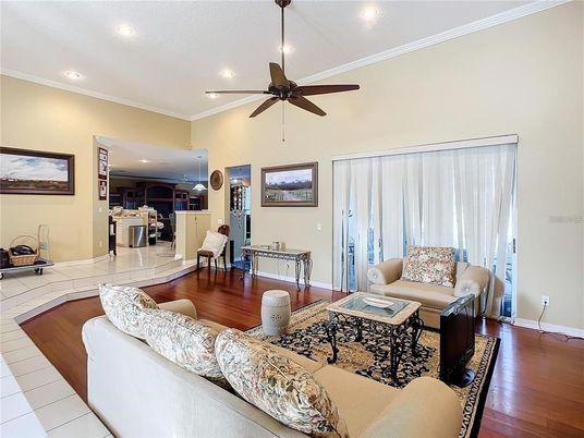 Interior, Kitchen, Living room, Recessed Lighting, Wood Texture Flooring