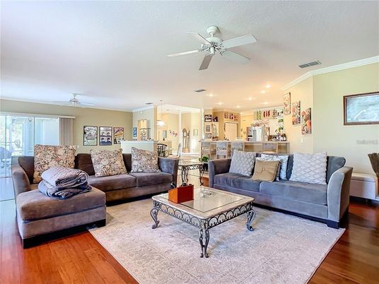 Interior, Kitchen, Living room, Pendant Lights, Recessed Lighting, Wood Texture Flooring