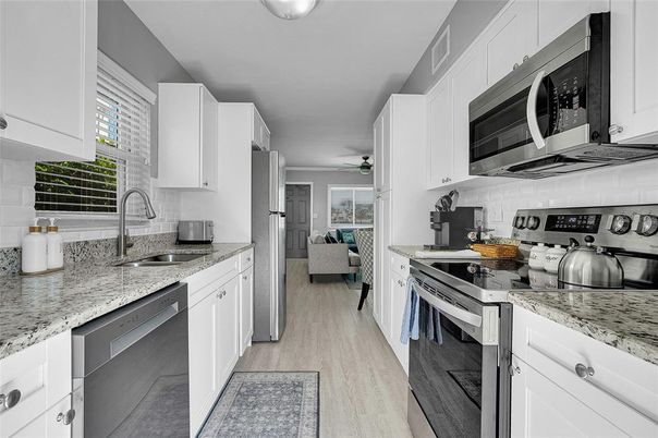 Interior, Kitchen, Stainless Steel Appliances, Wood Texture Flooring