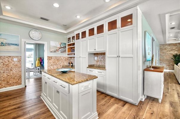 Interior, Recessed Lighting, Stone Walls, Wood Texture Flooring