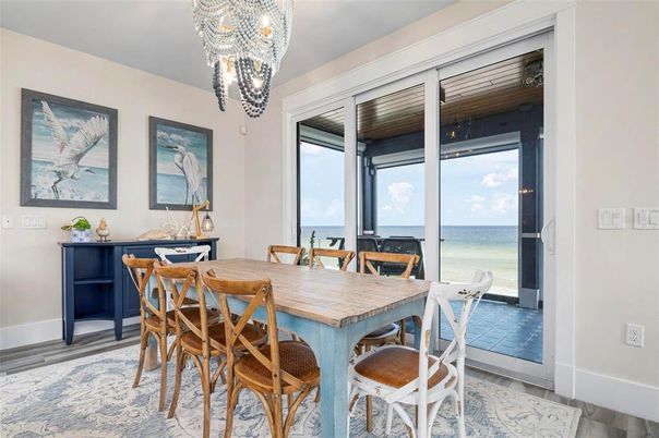 Chandelier, Dining room, Interior, Water, Wood Texture Flooring