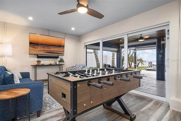 Game Room, Interior, Recessed Lighting, Wood Texture Flooring