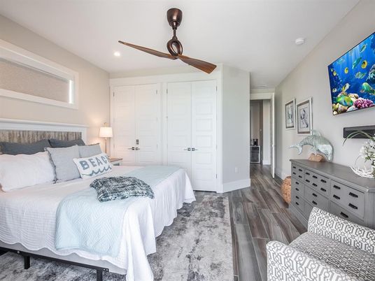 Bedroom, Interior, Recessed Lighting, Wood Texture Flooring